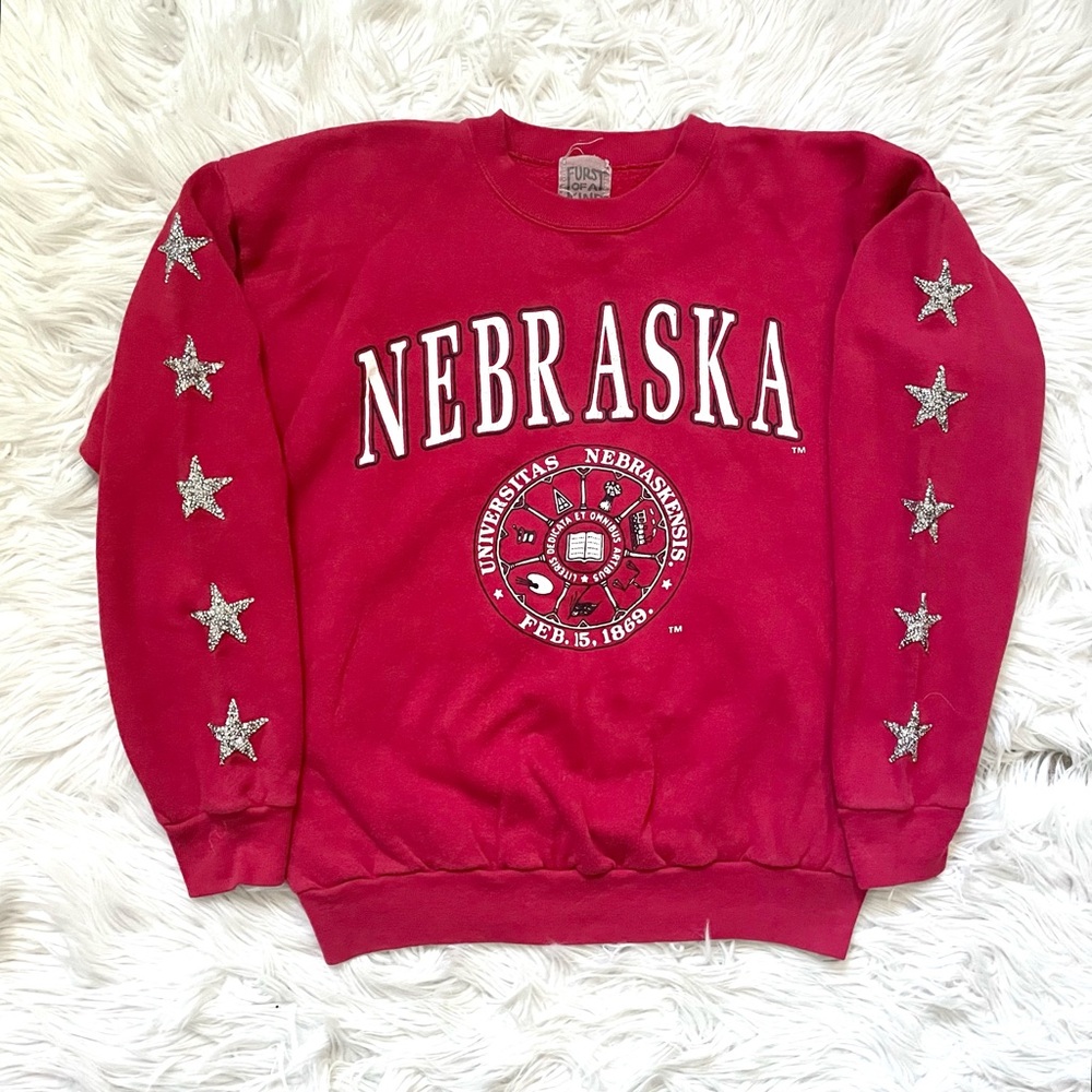 VTG Furst of a Kind LF pullover crewneck sweatshirt mini stars patch Nebraska U